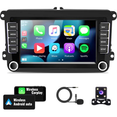 Android Car Stereo for VW Volkswagen Seat Golf Passat Jetta Beetle Tiguan Touran EOS 7 Double Din Touchscreen Bluetooth Radio with Apple CarPlay Android Auto GPS Navigation WiFi FM Backup Camera MIC