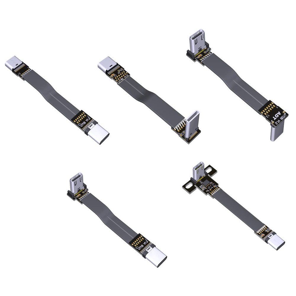 ADTLINK USB 3.1 Type C Male to Type C Female Extension Cable 90 Degree FPC FPV Ribbon Flat USB C Cable 3A 10Gbps (3cm, T2B-T5T)