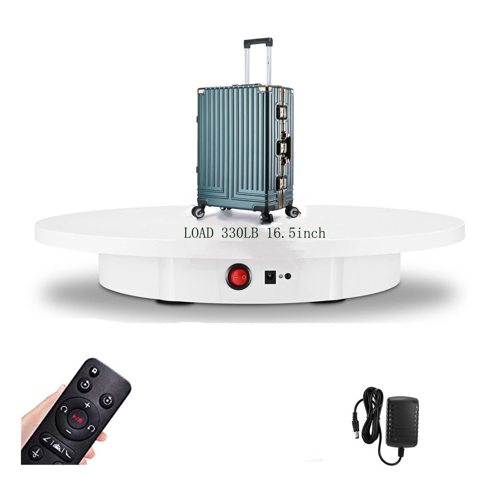 PUOSUO Motorized Rotating Display Stand, 16.5inch / 330Lbs Load,360 Degree Electric Rotating Turntable for Photography Products DisplayLive Video Show,Remote Control AngleDirection (White)