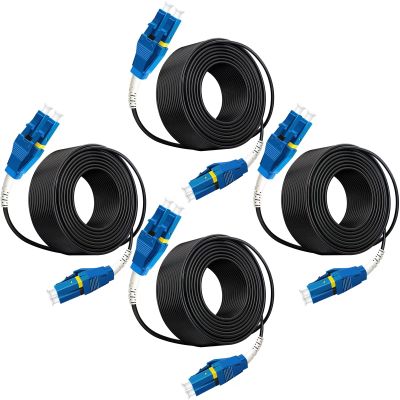 (10m - 4Pack) Uniboot LC to LC Outdoor Armored Fiber Patch Cable, Single Mode Duplex Fiber Optic Cable Jumper Optical Patch Cord, 9/125um, (OS1/OS2 Compatible), Low Friction LSZH Black