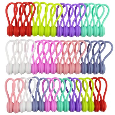 Motiloo 8 Colors-48 Pack Reusable Magnetic Cable Ties Silicone Magnetic Cable Clips Cord Organizer Management Cable Cords,Book Markers, Fridge Magnets,Multicolor