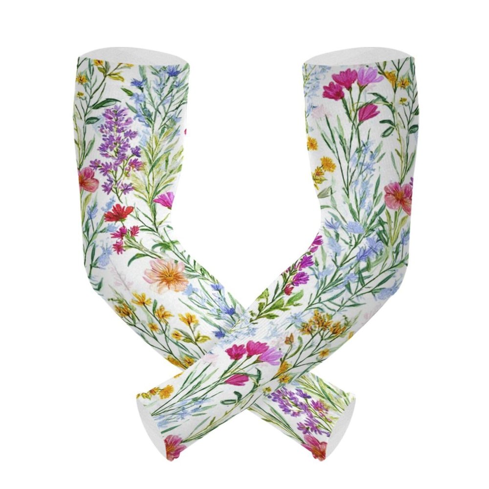 Boccsty Wild Flowers Floral Gardening Sleeves Arm Protection for Women Men Garden Sleeves Cooling Sun Sleeves with Thumb Hole
