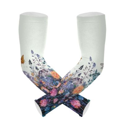 Boccsty Field Flowers Gardening Sleeves Arm Protection for Women Florals Butterfly Men Garden Sleeves Cooling Sun Sleeves with Thumb Hole