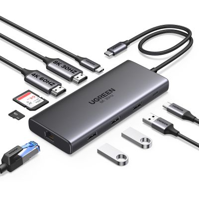 UGREEN Docking Station 10 in 1 Revodok Pro 210 USB C Dock Dual HDMI 4K@60Hz Single 8K@30Hz 100W PD 5Gbps USB C and USB A Data Ports Gigabit Ethernet, SD/TF Card Reader USB Hub Compatible for HP, Dell