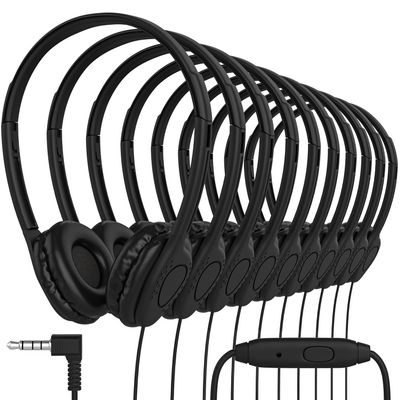Maeline Bulk 40 Pack Kids Headphones for School with Microphones, Flexible Adjustable Headband, Comfy Faux Leather Cushions, On-Ear Stereo Headset 3.5mm Wired - Black
