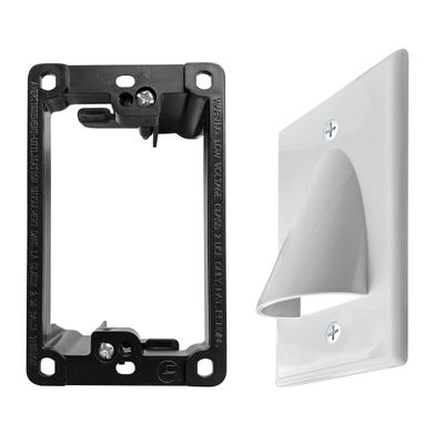 1 Pack Wall Plate Cable Pass Through with Bracket - In Wall Cable Management Kit - Recessed Cable Wall Plate Pair with Single Gang Low Voltage Mounting Bracket - Decorator Cover for Low Voltage Cables