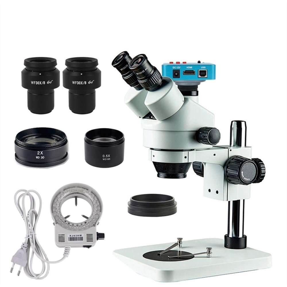 Microscope Camera Full Set Simul Focal 3.5X-90X Trinocular Stereo Microscope 38MP I_MX307 HDMI VGA Camera for PCB Soldering (Color : 3.5X-270X-B1)