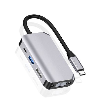 USB C Aadapter Hub, 4 in 1 USB Type C to 4K HDMI,VGA,USB3.0 & USB-C PD Multiport Dock Station Compatible with MacBook Series, Chromebook, Zenbook etc Type C Devices