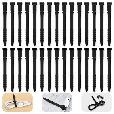 Silicone Zip Ties, 4.5" Reusable Zip Ties, 30pcs Rubber Cable Ties Straps for Wire Management, Elastic Cable Organizer for Home Office Table Desk Cord Ties(11.3cm, 30pcs, Black)