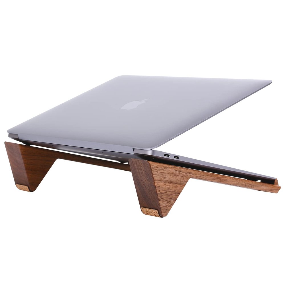 TheHrdwoodCom Wooden Laptop Stand for Desk  Solid Walnut Riser for for MacBooks and Notebooks  Ergonomic Portable Laptop Holder  Adjustable Desktop Shelf for Home Office