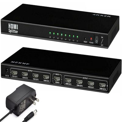 FDBV hdmi splitter 1 in 8 out 4K, 8 Port Powered HDMI Splitter Multi Monitor Outputs 3D for Projector, HDTV One in Eight Out Powered 8way HDMI Splitter Audio Video Distributor Amplifier with Charger