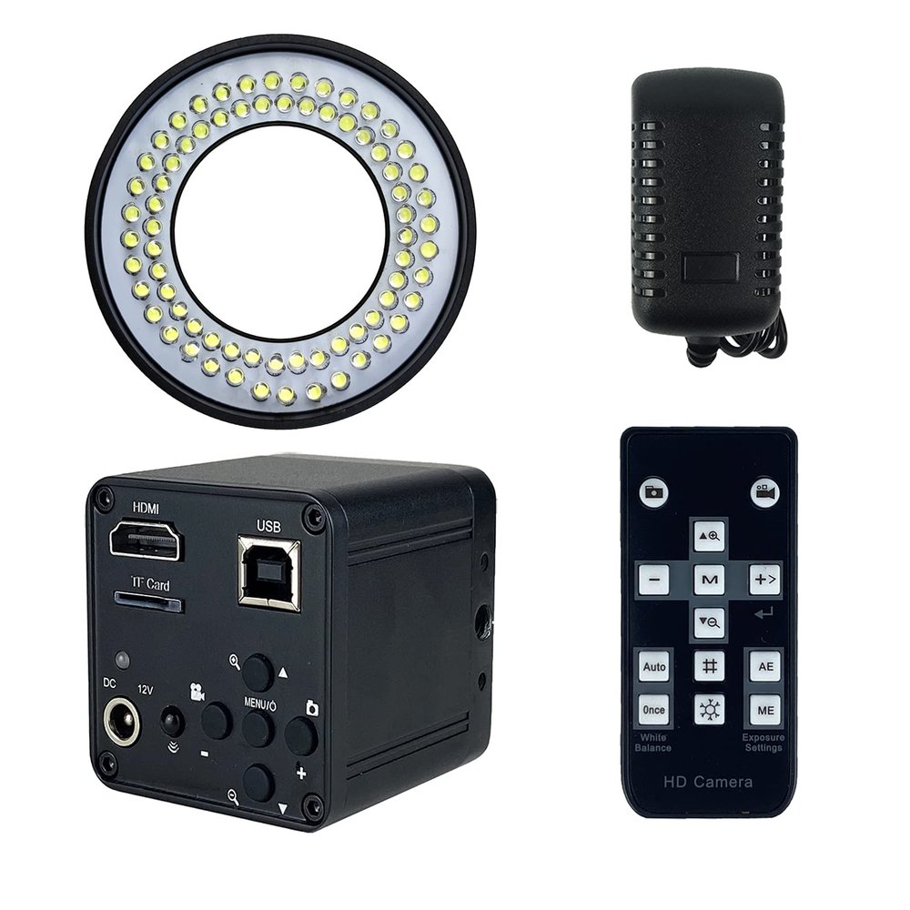 48MP 4K 1080P 22MP 14MP HDMI USB VGA Industrial Video Digital Soldering Repair Microscope Camera C Mount Lens LED Ring Light (48MP 2K with Light)