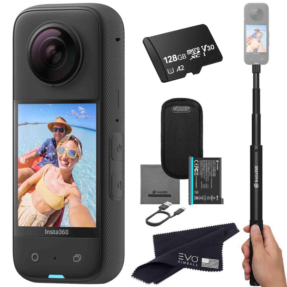 Insta360 X3 Basic Bundle- Waterproof 360 Action Camera with 1/2" 48MP Sensors, 5.7K 360 HDR Video, 72MP 360 Photo, 60fps Me Mode, 2.29" Touchscreen, AI Editing |Bundle Includes Selfie Stick&128GB