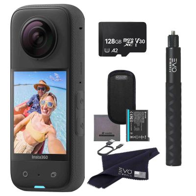 Insta360 X3 Basic Bundle- Waterproof 360 Action Camera with 1/2" 48MP Sensors, 5.7K 360 HDR Video, 72MP 360 Photo, 60fps Me Mode, 2.29" Touchscreen, AI Editing |Bundle Includes Selfie Stick&128GB