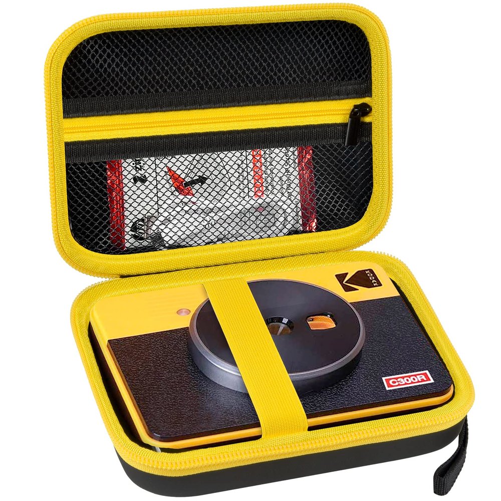 ANKHOH Print Camera Case for Kodak Mini Shot 3 Retro 4PASS Wireless Instant Camera & Photo Printer, Picture Printer Carrying Storage Bag Holder Fits for Kodak Mini 3 Retro (Black+Yellow) (Box Only)