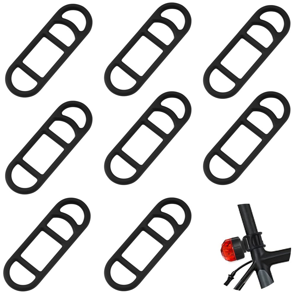 AIEX 8pcs Bike Silicone Mount Band, Bike Light Mount Band Bike Phone Mount Bands Strap (Black)
