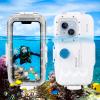 PULUZ Upgrade One-Way Valve Diving Case for iPhone 15 Pro / 14/14 Pro / 13/13 Pro / 12/12 Pro Waterproof Housing,40m/130ft Underwater Diving Case IP68 Waterproof Shockproof Dustproof White