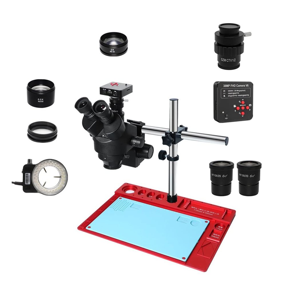 3.5X-90X Simul-Focal Trinocular Stereo Zoom Microscope with 38MP HDMI USB Microscopio Digital Camera Soldering PCB Repair Tool (Color : 38MP CTV 0.5X Lens)