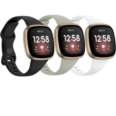 [3 PACK] Silicone Slim Band Compatible with Fitbit Versa 4 Bands Women Men, Soft Narrow Sport Strap Wristbands for Versa 4/Versa 3/Sense 2/Sense (Large, Black & Grey & White)