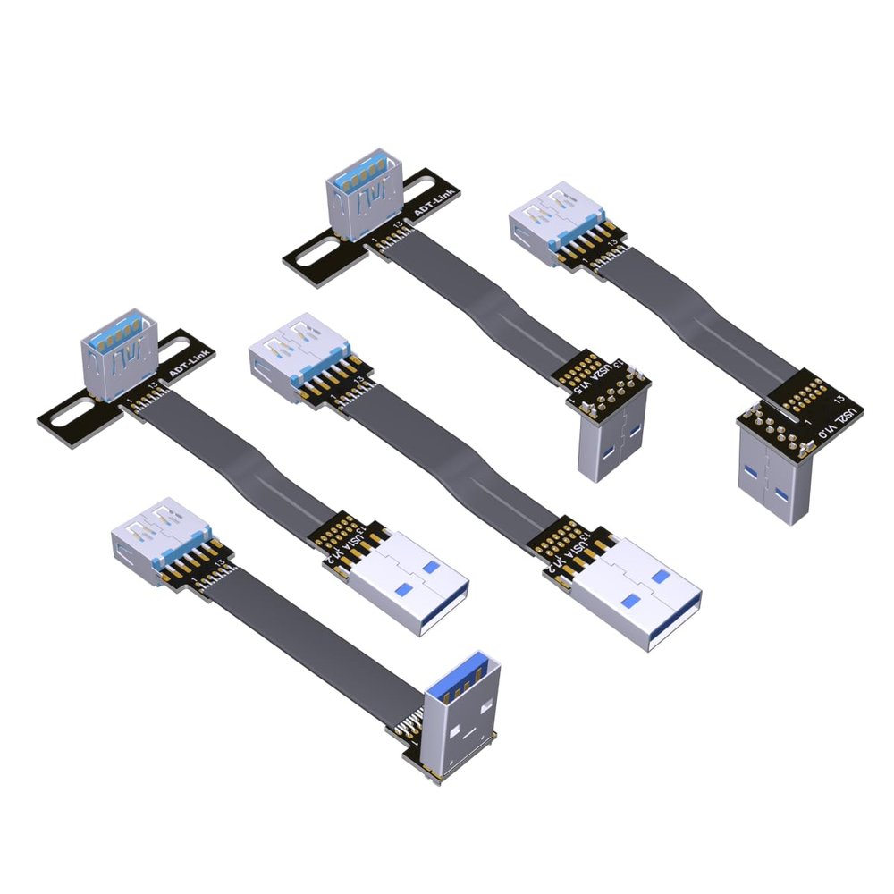 ADT-Link USB 3.0 Type A Male to USB A Female Extension Ribbon Cable Fold 90 FPV Slim Flat Soft Flexible FPC (15cm, S1A-S5T)