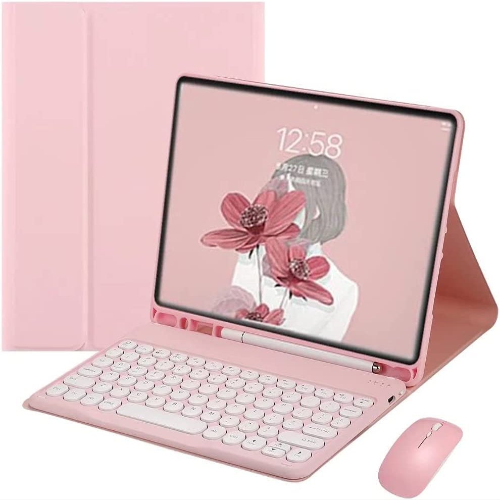 AnMengXinLing Keyboard Case with Mouse Combo for Galaxy Tab S6 Lite 10.4 Inch 2024/2022/2020,Round Keys Detachable Magnet Keyboard Slim Stand Cover with S Pen Holder, Pink