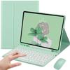 AnMengXinLing Galaxy Tab S8/Tab S7 11 Inch (Model SM-X700/X706/T870/T875/T878) Case with Keyboard and Mouse Combo, Retro Round Keys Detachable Bluetooth Keyboard Cover with S Pen Holder (Mint Green) view 1
