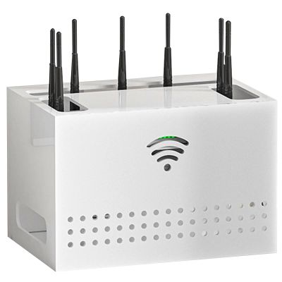 Floating Shelf,WiFi Storage Box,Desktop Organizer,Dust-Proof Box,Power Strip Cable Management Hider Rack (Color : White, Size : 33x22x22cm)