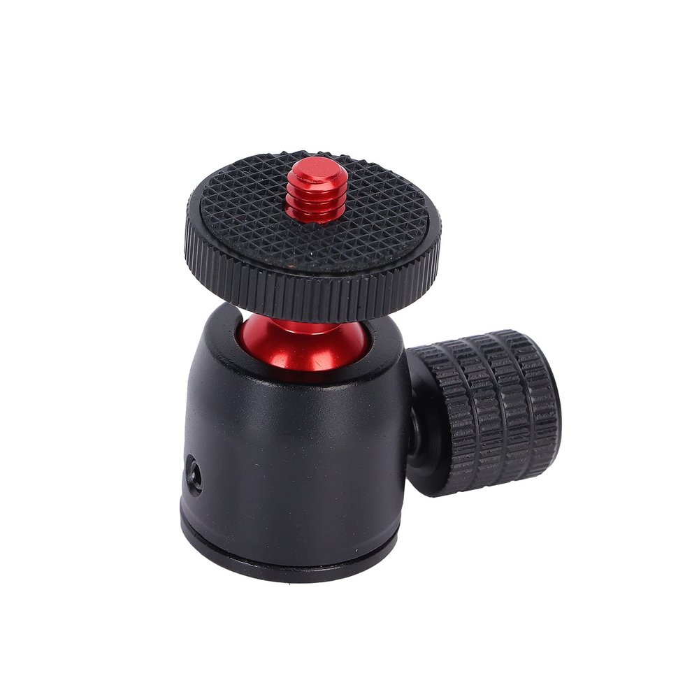 Mini Tripod Ball Head, with 1/4 Inch Screw and Hot Shoe Mount Adapter, Aluminum Alloy Monopod Ball Head, Angle Adjustment, for DSLR Camera Ring Light (red Ball)
