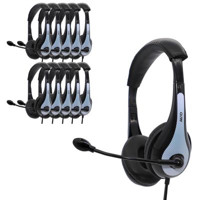 Avid Products AE-36 Headset in White with Adjustable Boom Microphone for School, Classroom, Education, Testing and Assessment (50 Pack)