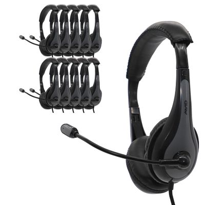Avid Products AE-39 USB Headset in Gray with Adjustable Boom Microphone for School, Classroom, Education, Testing and Assessment (50 Pack)