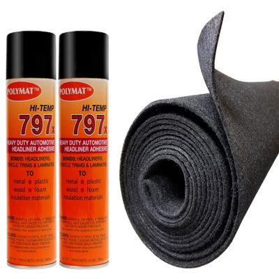 12FT X 45" S35 Headliner Fabric and 2 797 HI Temperature Spray Adhesive (Charcoal)