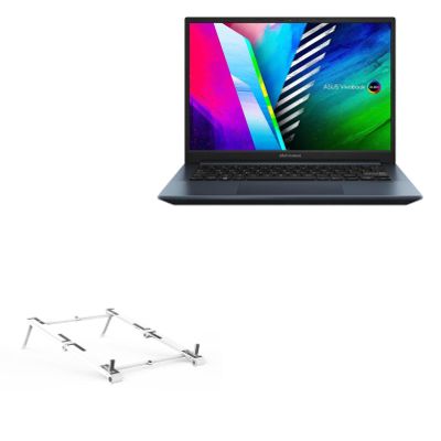 BoxWave Stand and Mount Compatible with ASUS VivoBook Pro 14 (M3401) - Pocket Aluminum Stand 3-in-1, Portable Multi Angle Viewing Riser - Metallic Silver