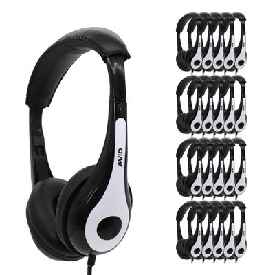 Avid Products AE-35 White Classroom Personal Headphones with 3.5mm Plug, No Mic (50 Pack)
