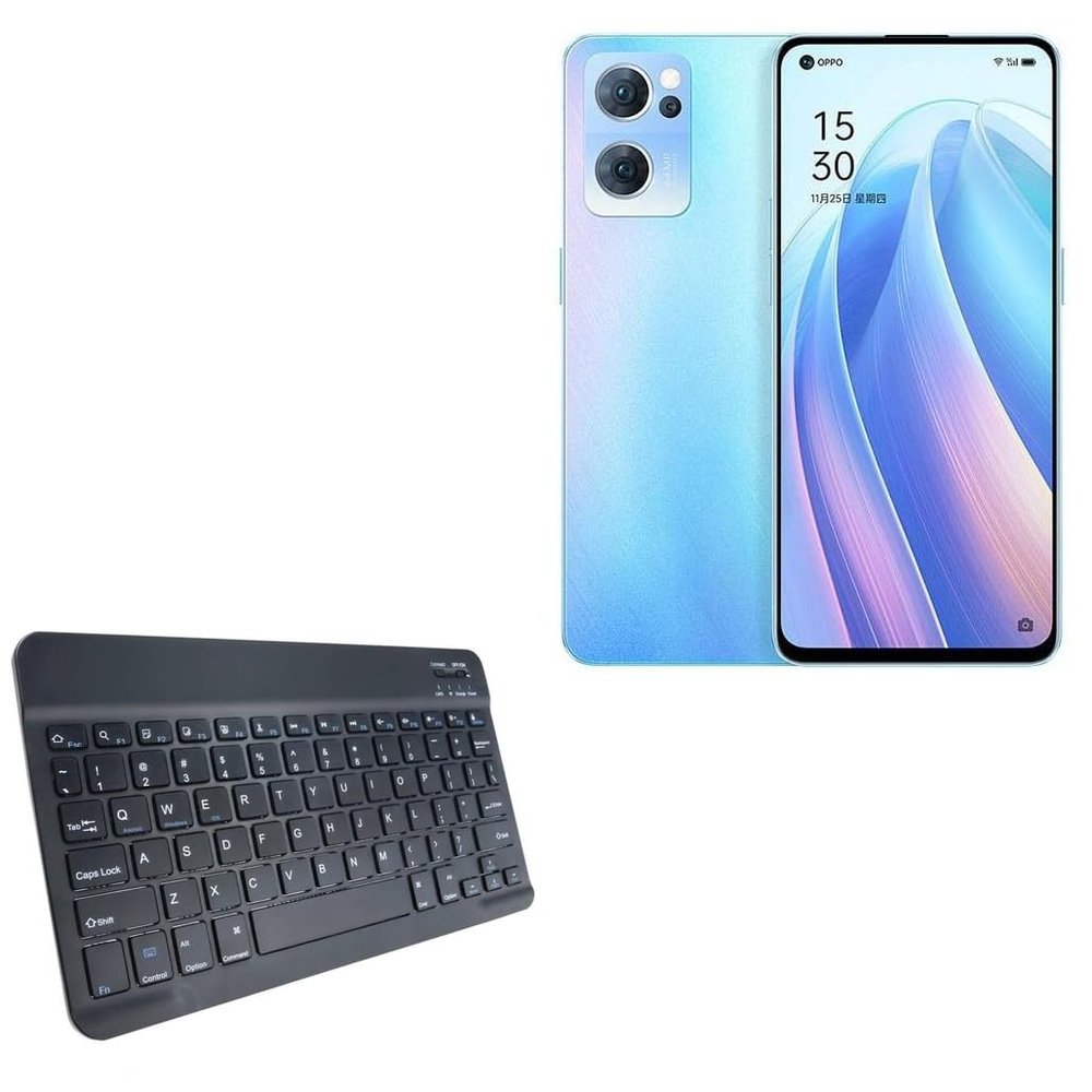 BoxWave Keyboard Compatible with Oppo Reno 7 - SlimKeys Bluetooth Keyboard, Portable Thin with Chiclet-Style Keys - Jet Black