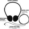 Maeline Bulk Classroom Student Headphones On Ear Stereo Headphones Flexible Adjustable Band for Kids Online Learning, Library, School, Airplane, Travel - 3.5mm Plug - 400 Pack - Black view 4
