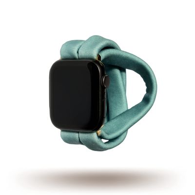 Adriatic Turquoise Yoga Band Apple Watch Series 1-8, 38mm 40mm 41mm 42mm 44mm 45mm (Small (wrist smaller than 7.5" inches), Connector Size: 38mm | 40mm | 41mm, Connector Color: Gold)