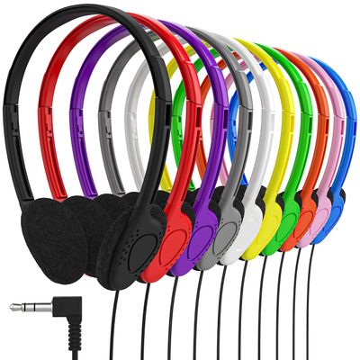 Maeline Bulk Classroom Student Headphones On Ear Stereo Headphones Flexible Adjustable Band for Kids Online Learning, Library, School, Airplane, Travel - 3.5mm Plug - 200 Pack - Multi