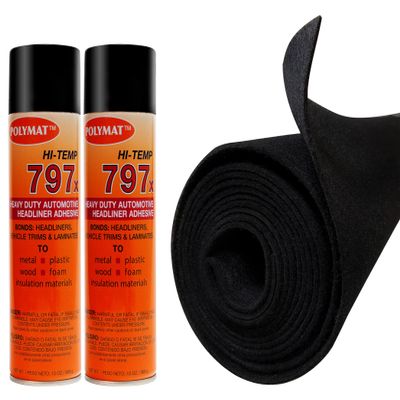 12FT X 45" S35 Headliner Fabric and 2 797 HI Temperature Spray Adhesive (Black)