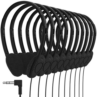 Maeline Bulk Classroom Student Headphones On Ear Stereo Headphones Flexible Adjustable Band for Kids Online Learning, Library, School, Airplane, Travel - 3.5mm Plug - 300 Pack - Black