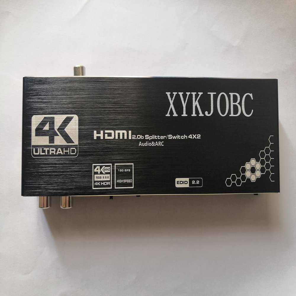 XYKJOBC 4x2 HDMI 2.0 Audio & ARC Switch 4 in 2 Out HDMI Switcher Splitter with 3.5mm L/R Coaxial Optical Port with IR Remote Control