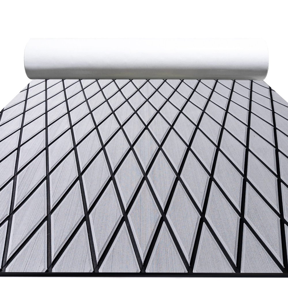 FOCEAN Boat Flooring EVA Foam Boat Decking Marine Mat Non-Slip Self-Adhesive Flooring Sheet for Motorboat Kayak Surfboard Garden Swimming Pools, 75''x 28'', Grey with Black Lines