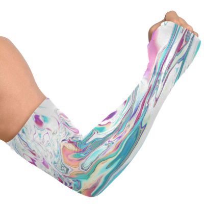 Dussdil Blue Purple Orange Ink Marbling Gardening Arm Sleeves Farm UV Sun Protection Cooling Arm Sleeves for Garden Women Men with Thumb Hole