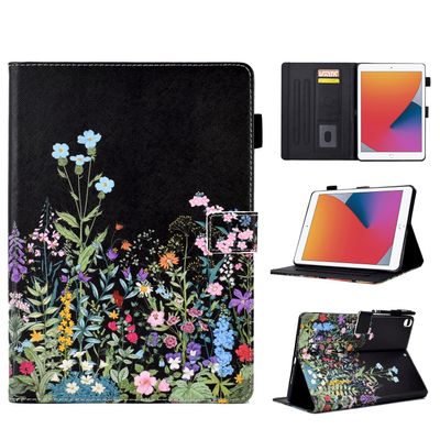 BYCeKe Black Floral for ipad 10.2 9th Generation Case 9th/8th/7th Gen (10.2-inch, 2021/2020/2019), Premium PU Leather Smart Folio Stand Cover with Auto Sleep Wake and Multiple Viewing Angles, Flowers