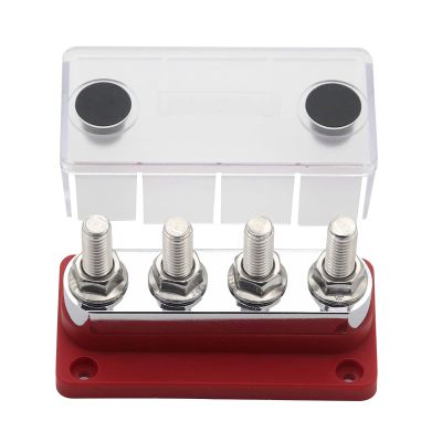 600A Max Bus Bar Power Distribution Block Junction Block 4 X 3/8" Terminal Studs Also Used As 5/16" Bus Bar for Truck Car RV (Red)