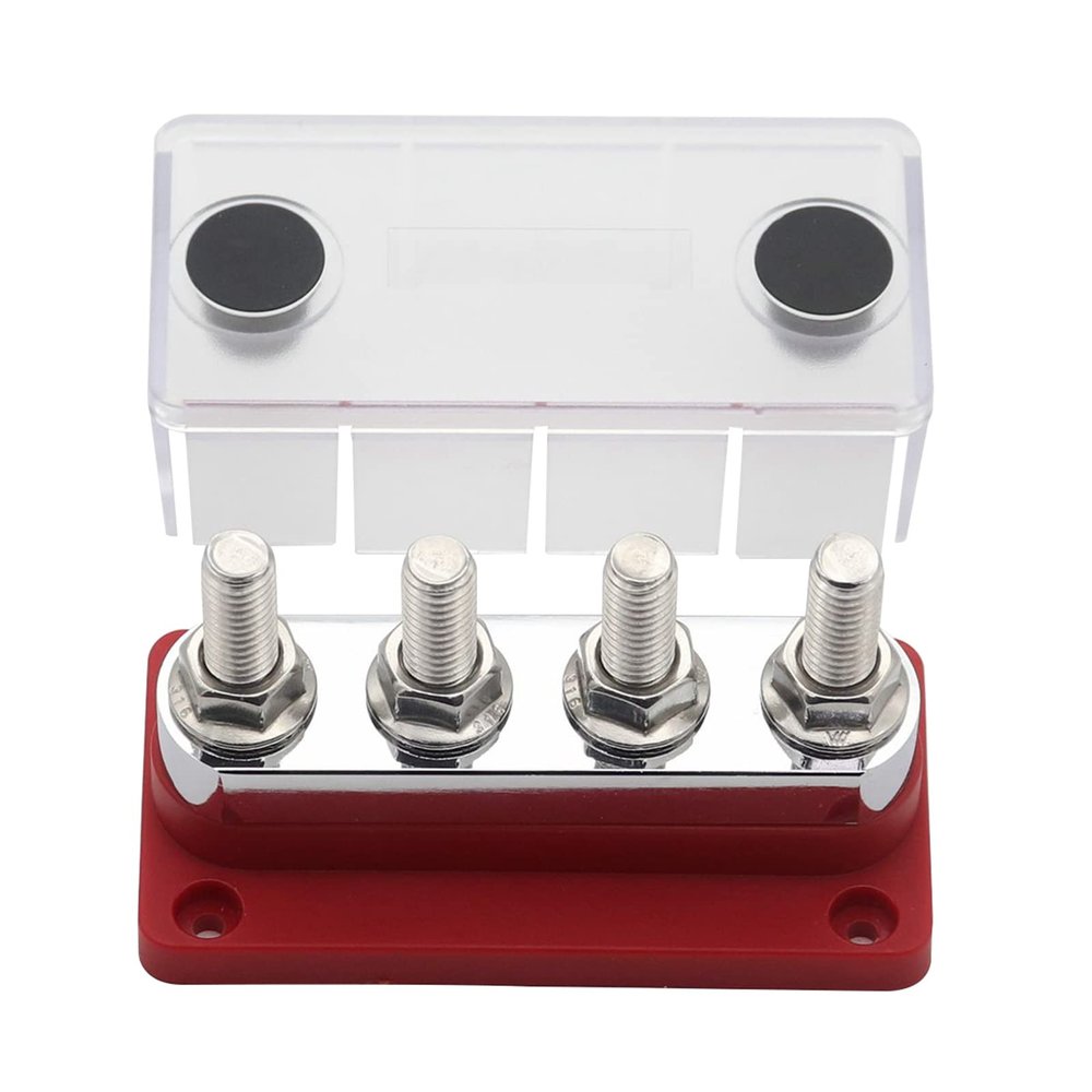 600A Max Bus Bar Power Distribution Block Junction Block 4 X 3/8" Terminal Studs Also Used As 5/16" Bus Bar for Truck Car RV (Red)