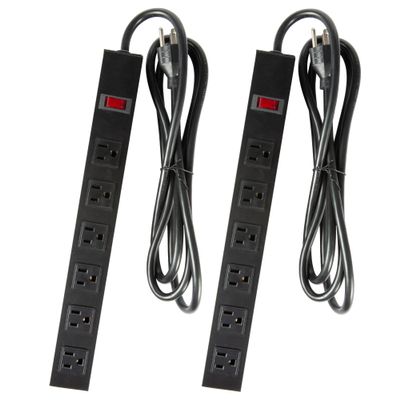 Power Strip Wall Mountable Surge Protector Flat Plug 2 Pack with 6 Outlets 6 Feet Heavy Duty Extension Cord for Home Office 14AWG Power Cord 15A 125V 1875W ETL Listed - Black