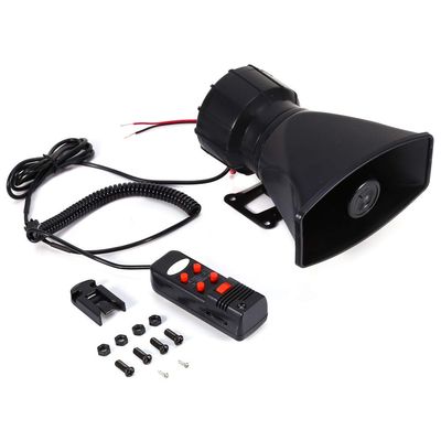 Black Car Siren Horn, 60W 5 Sound Tone 300db Megaphone Air Plastic and Mental Horn Siren with PA System MIC Speaker Vehicle Siren Sound Horn Fit for Fire Ambulance Hooter, 12V