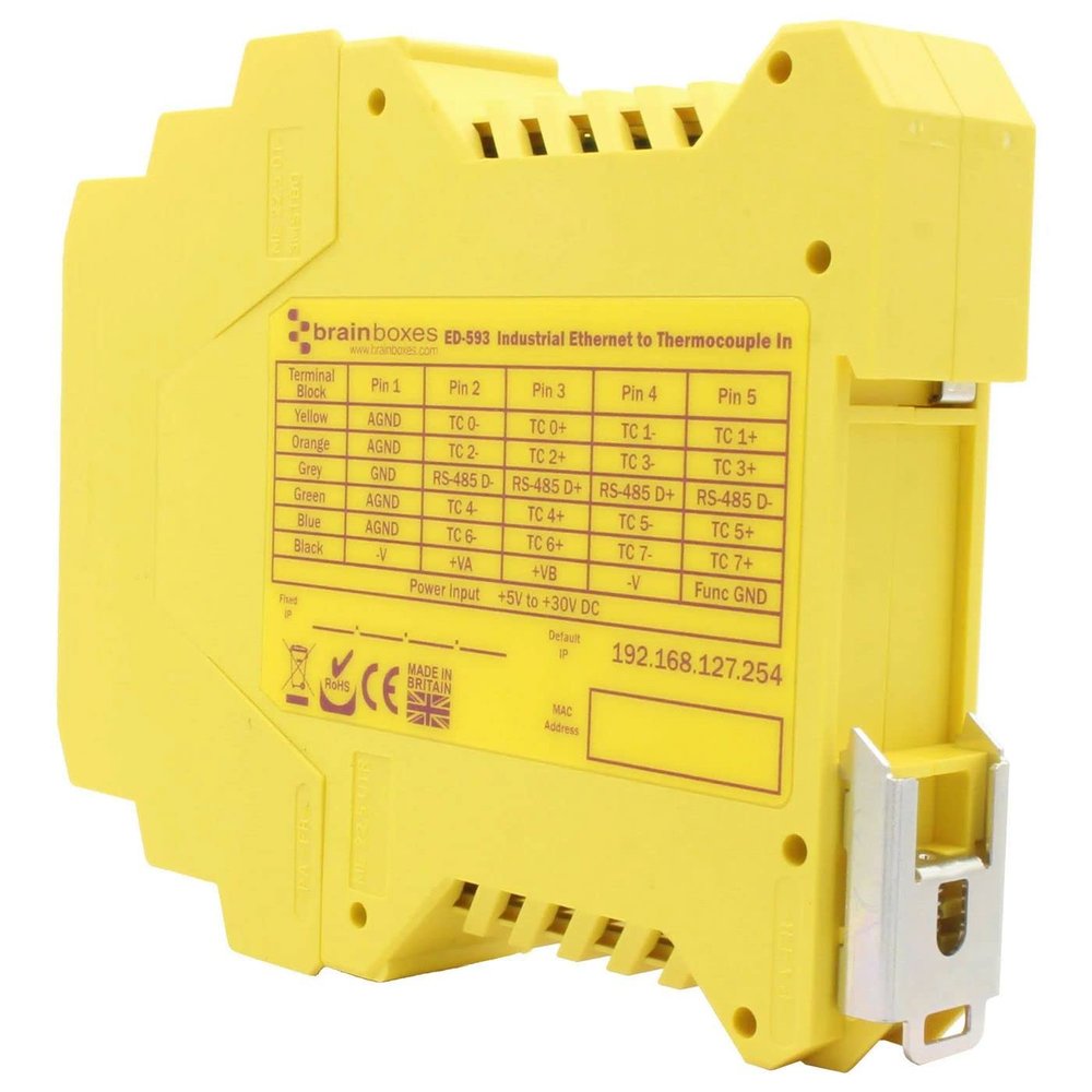 Brainboxes ETHERNET-8 THERMOCOUPLE Input Operating Temperature -40F to +185F
