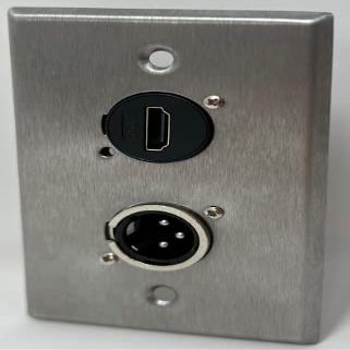 1 Port HDMI/1 Port XLR Male D Series Heavy Duty Pass Stainless Steel Wall Plate - HDMI Angled Exit [2 Pack]