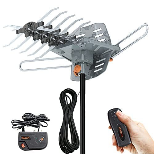 HD TV Antenna150 Miles Long Range Outdoor Antenn 360 Degree Rotation with Remote Control & Coaxial 33 ft Cable